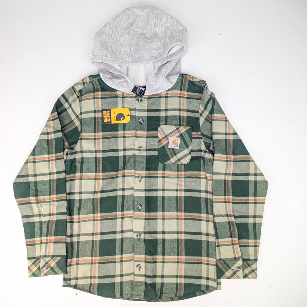 Carhartt Boys M (10-12) Long Sleeve Flannel Hooded Button Up Shirt - MTN View